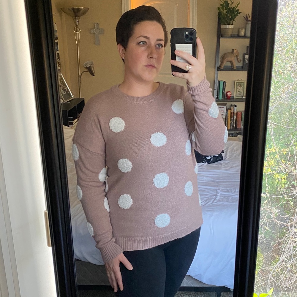 Pink Sweater with White Polka Dots